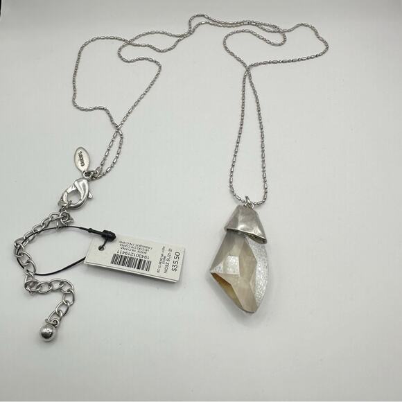 NWT Chico’s Smoky Grey Pendant Slver Tone Chain Long Necklace - Picture 7 of 7